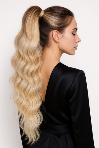 Doczepiany Kucyk Sombre-Balayage Czekoladowy Brąz & Platynowy blond