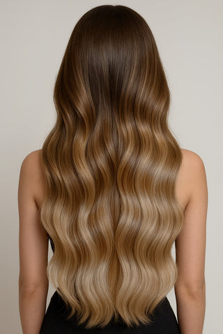 WŁOSY CLIP-IN DELUXE SOMBRE-BALAYAGE Czekoladowy Brąz & Miodowy Blond