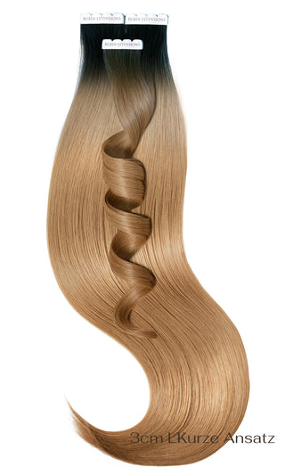 Tape in Extensions - Luxury - Echthaar - Schwarz & Hellbraun-Karamell