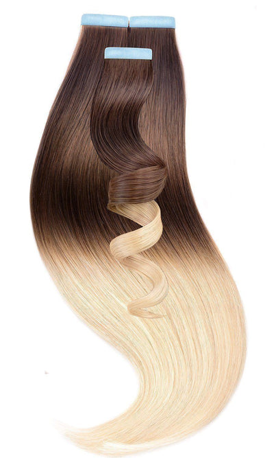 PRO DELUXE OMBRÉ Kasztanowy Brąz & Jasny Blond taśmy Przedłużanie włosów 