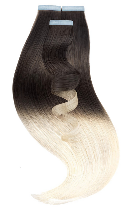PREMIUM LINE Ombre Czarny Brąz & Platynowy Blond Przedłużanie włosów Tasmy