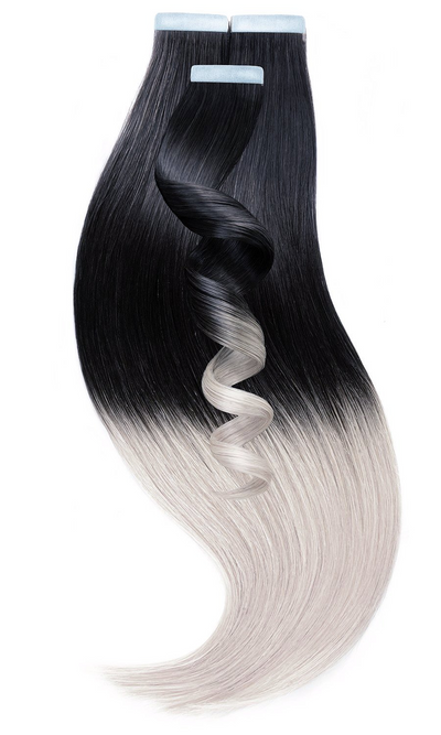 PREMIUM LINE Głęboka Czerń & Srebrny Blond Tasmy Przedłużanie włosów